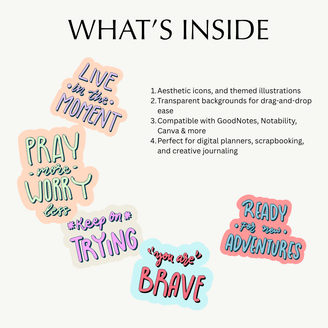 Motivational stickers with text on a white background