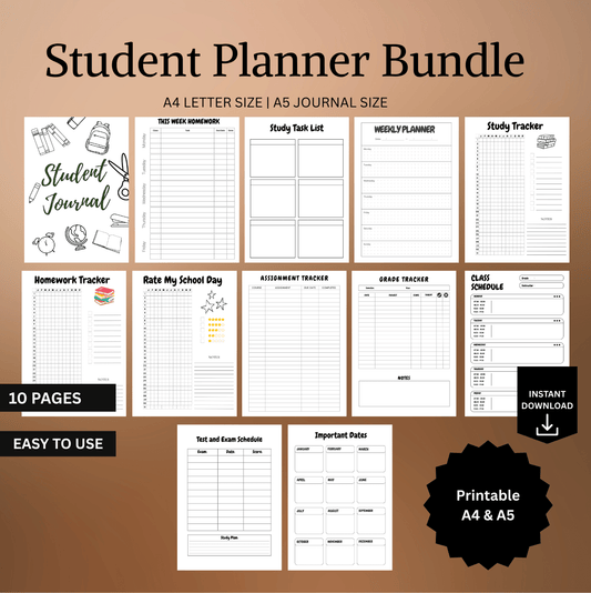 Student planner bundle with various sheets 